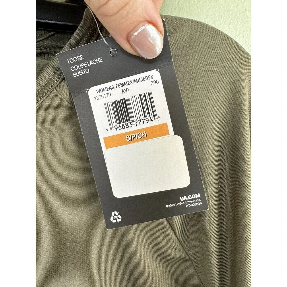 Under Armour Shirt Top Sz S Rouched Gym Workout Side Tie Running Athletic Green‍ - Picture 5 of 8